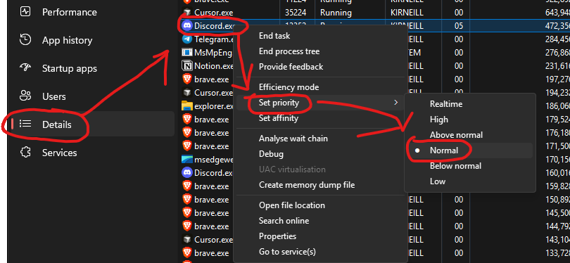 Discord is secretly running at Real Time priority on your PC.

This causes frametime spikes in CS2, Valorant, and basically every competitive game.

Fix: Task Manager → Details → Discord.exe → Set Priority → Normal

One change. Instant smoother gameplay.