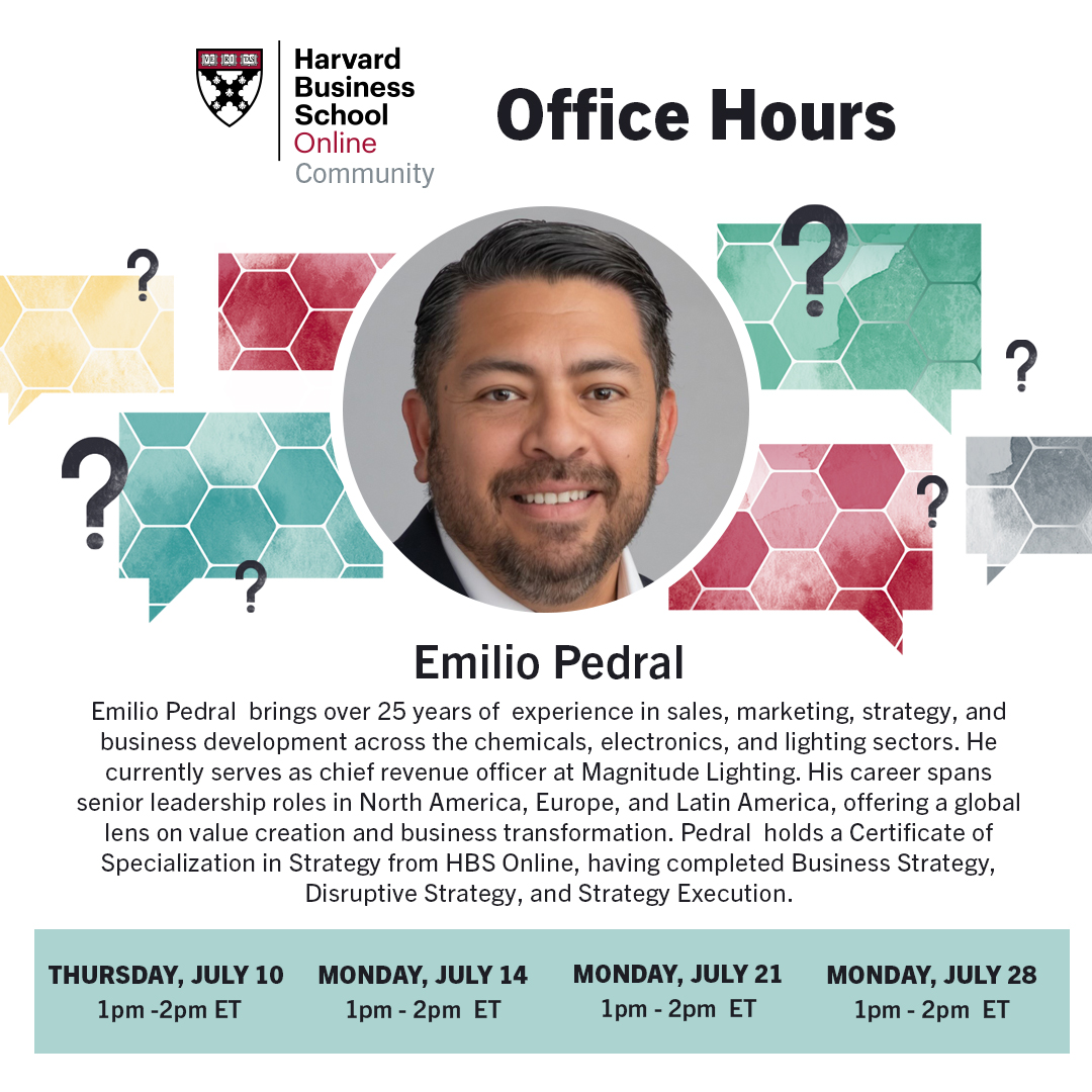 online_HBS's tweet photo. Have you been wondering what the HBS Online experience is really like?

Visit the link in our bio to join the HBS Online Community and ask @EmilioPedral  about his learning journey. He'll respond during his scheduled Office Hours: https://t.co/8Ca1rG017y https://t.co/6SAB8rhSk2