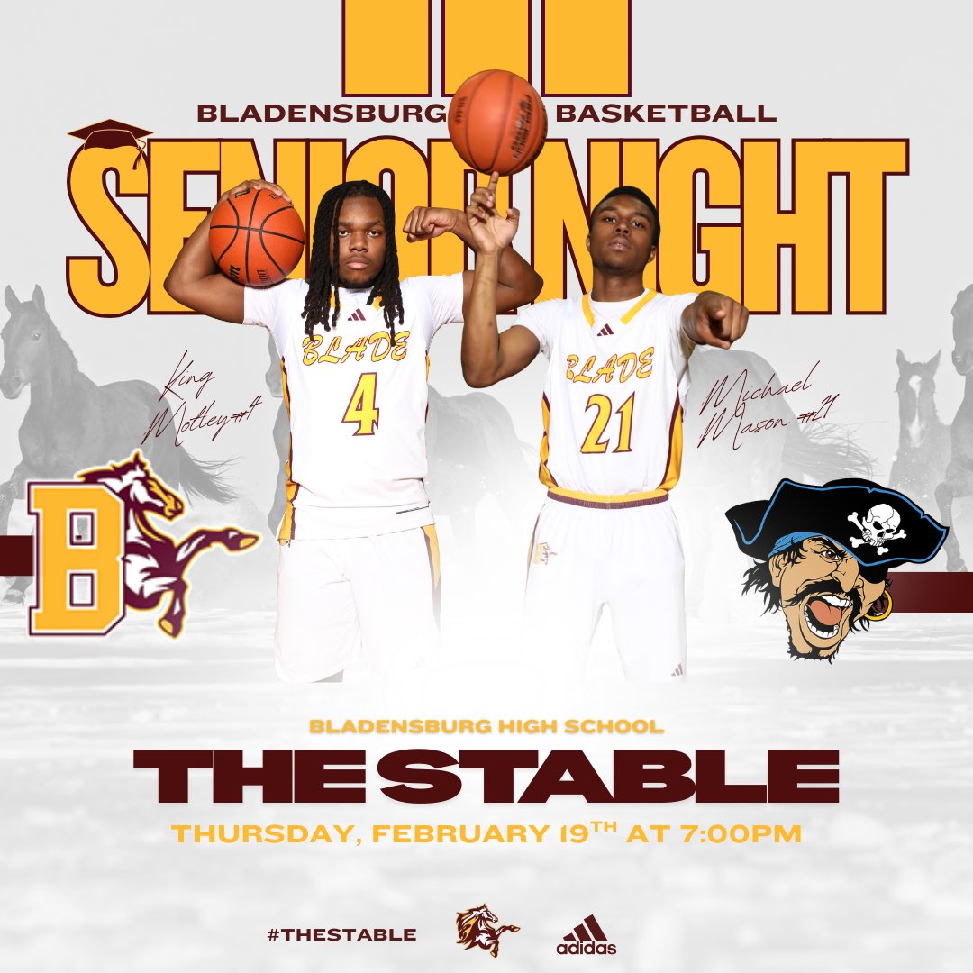 BladensburgMBB's tweet photo. #Gameday as The Mustangs host Roosevelt High School in @pgcps 4A matchup in addition celebrating senior night 🎓 #TheStable🐎🏀 https://t.co/cL0TCLlWNH