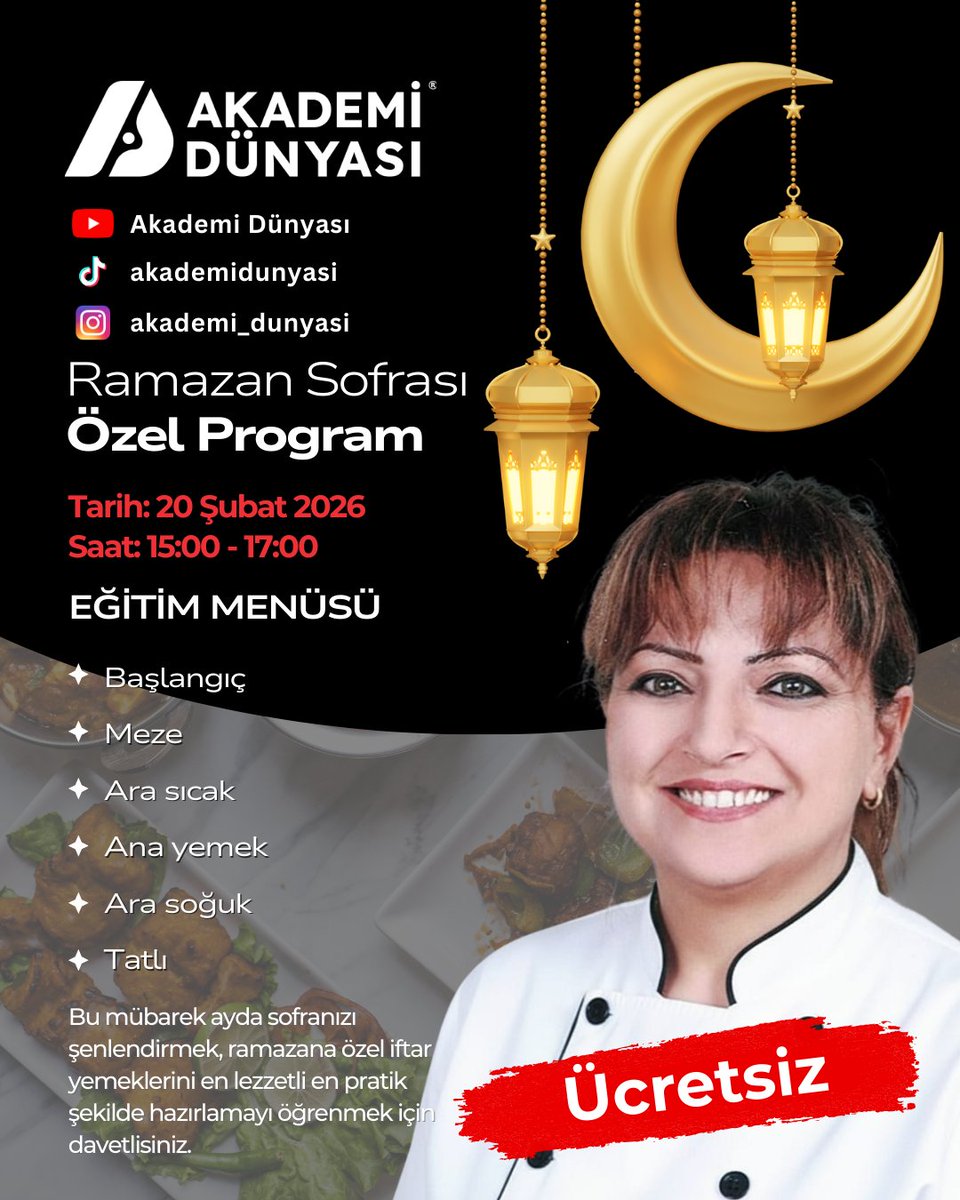 AkademiUE's tweet photo. Ramazan Sofraları İçin Profesyonel Dokunuş

#ramazanmenusu #iftarmenusu #ramazantarifleri #canliyayin #mutfakegitimi
#ascilikkursu #gastronomiegitimi #profesyonelmutfak #menutasarimi
#ramazansofrasi #iftarhazirlik #sefegitimi #meslekegitimi
#uygulamaliegitim #ramazanozel https://t.co/Y8TpXjbarm