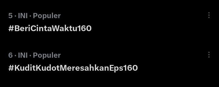 TENANGIN DIRI KALIAN GAIS!! GACOR BANGET BISA TRENDING 5 DAN 6 GINI 🔥💥 
 
Keren banget makasi banyak warga #BeriCintaWaktu yang sudah meramaikan ht hari ini dengan penuh emosi jiwa raga karena kelakuan jin dasim yang membandel itu!! semoga besok TVR/TVS nya bisa menjulang
