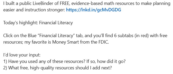 cjbrown24's tweet photo. Livebinder Link: https://t.co/O5MZVkszzh

#math, #mathed, #instructionalcoaching, #teacherresources, #k12, #freeresoruces, #mtbos, #financialliteracy https://t.co/5jn15d8xpy