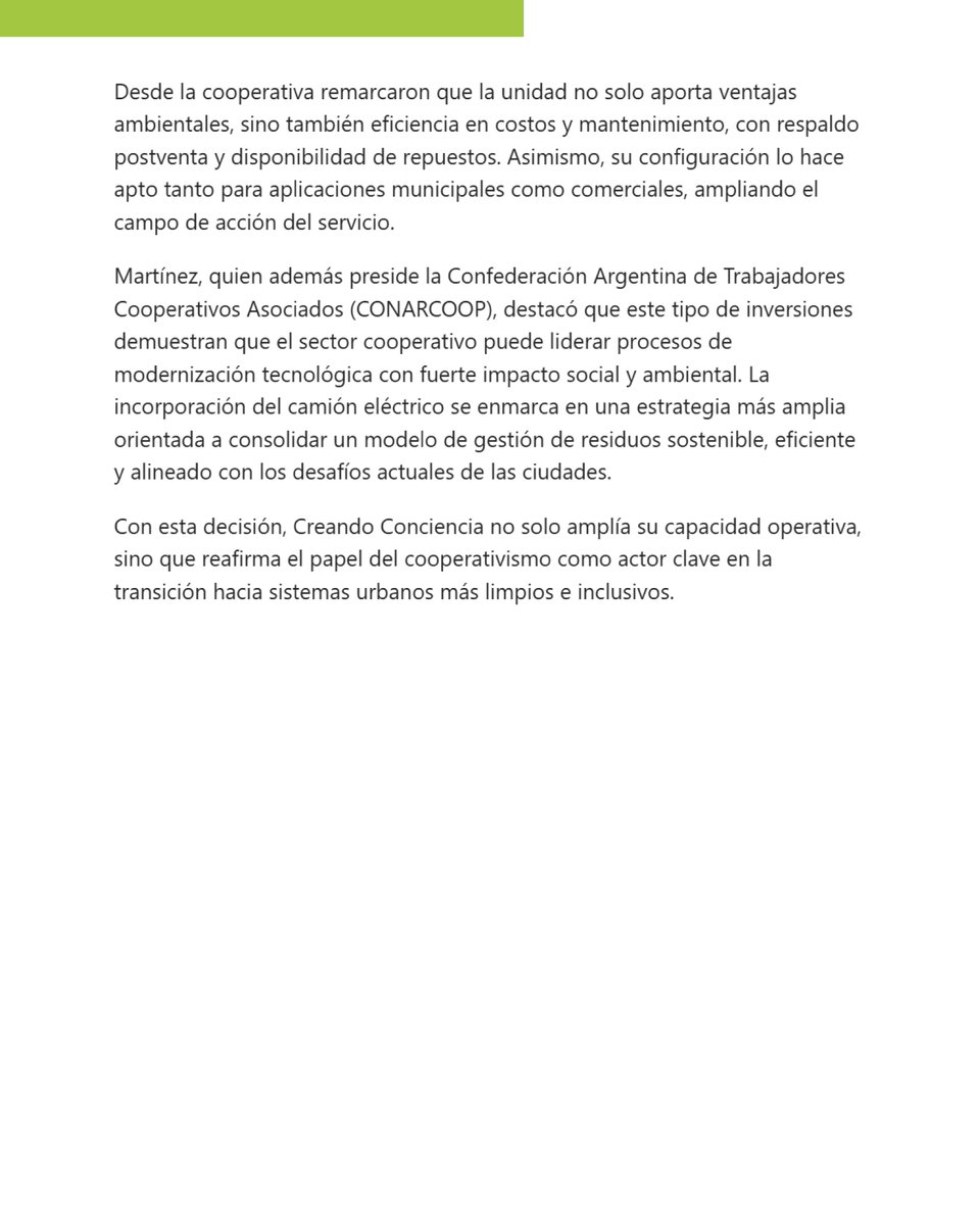 Compartimos el articulo de <a href="/DiarioMundoCoop/">Mundo Cooperativo</a> sobre el camión eléctrico que incorporamos para optimizar la gestión de residuos urbanos y reducir el impacto ambiental.

Gracias al medio por difundir la noticia 🙌 contentos de seguir innovando en pos del cuidado ambiental.