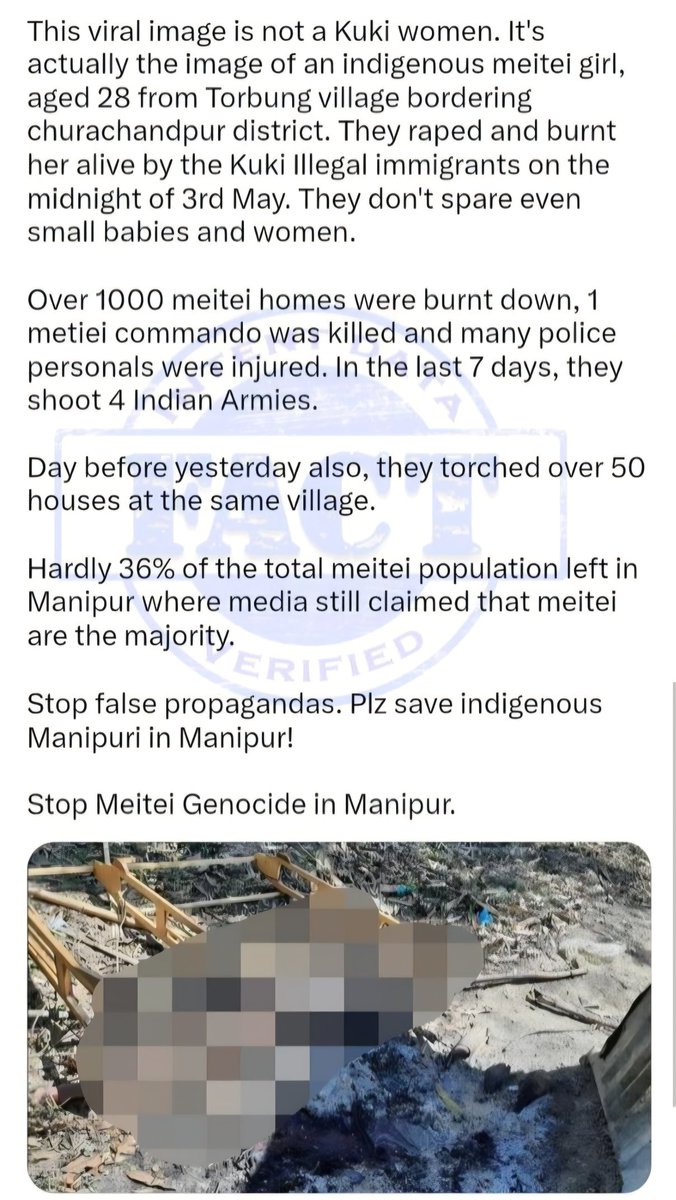 Burmese <a href="/ngulmint/">Min งึลมินธัง</a>, You reverse blamed Meiteis of your heinous crime of gangrape &amp; burning alive of a Meitei woman on 3rd May in Torbung.  <a href="/dintentdata/">D-Intent Data</a> debunked your lied propaganda. HURANBA GDDHA, Meiteilon khangbro