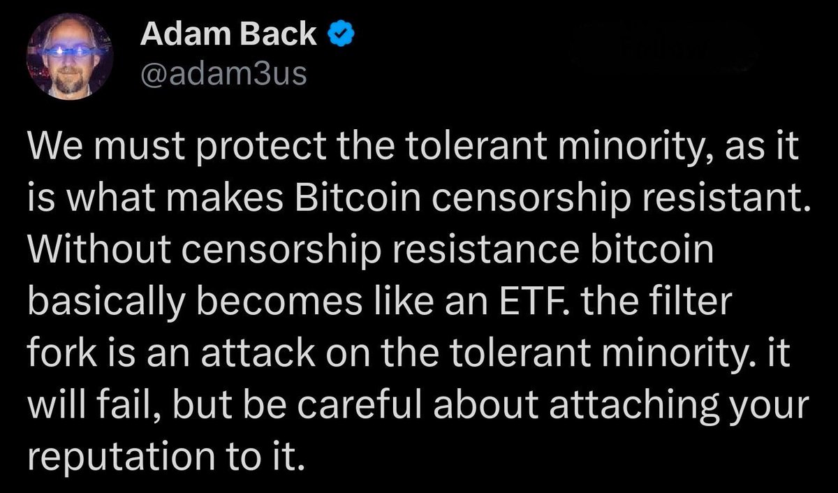 Running a node is what makes Bitcoin censorship-resistant money.

If you do that one simple thing, you have joined the intolerant majority who will win! 🧡

Reject clever lies. Complexity is where charlatans hide.