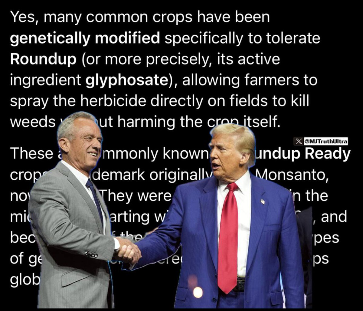MJTruthUltra's tweet image. Please read, very important..

President Trump’s Executive Order about Glyphosate had me thinking there has to be more to this… and to my surprise, of course there was, and it honestly does make me feel a little better.

🔻 Did you know… 
The majority of our crops are