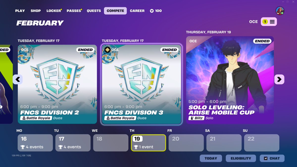 hey <a href="/FortniteStatus/">Fortnite Status</a> <a href="/Fortnite/">Fortnite</a> why can't i see any future events on my compete tab after the new update? (and there is no tournament filters on)