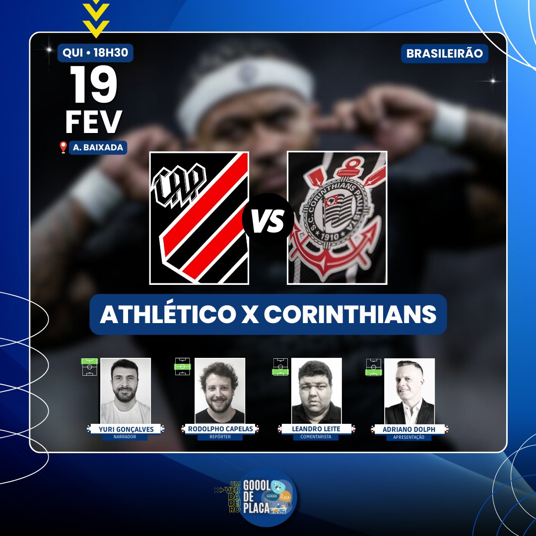 goool_deplaca's tweet photo. 🔥NOITE DE BRASILEIRÃO
⚽️Athletico x Corinthians #capxcor
📌Arena da Baixada
🕙Transmissão desde às 18h30, bola rolando 19h30! Clique e Participe!!!
https://t.co/Mm3CAyBfRH https://t.co/BZhgdhnN6A
