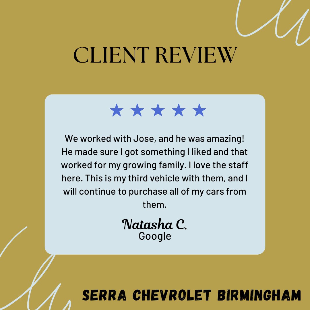 Thank you, Natasha! We're pleased to hear about your experience with Jose and that he helped you find the perfect vehicle for your growing family. It means a lot to us to have you as a loyal customer, and we look forward to assisting you with your future purchases at Serra...