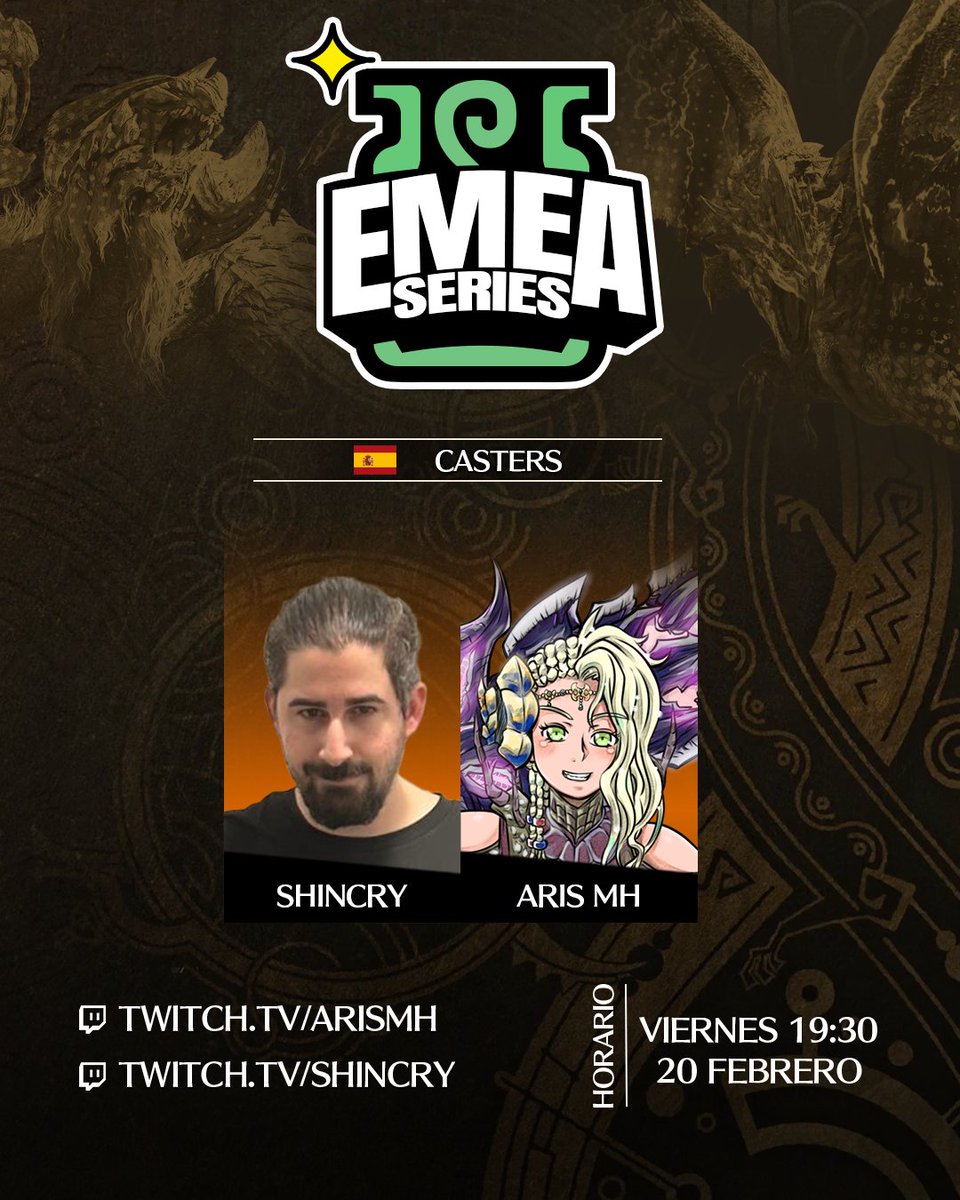ArisMH10's tweet photo. ¡¡¡AVISEN AVISEN AVISEEEN!!! 🚨

Nos hace mucha ilusión castear el 1er torneo oficial online de #MHWilds 🏆

¡Nos vemos mañana a las 19:30h (hora española) en nuestros canales de Twitch! https://t.co/y9goUSfdov