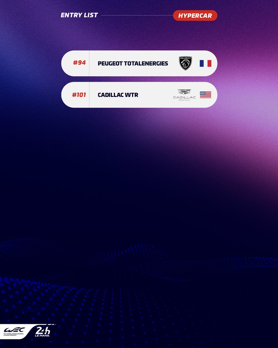 24hoursoflemans's tweet image. 24 Hours is nothing compared to forever 🏁
See the full entry list for this year’s 24 Hours of Le Mans! An outstanding field of 62 cars, ready to make motorsport history.

🔴 18 Hypercars | Clash of the Titans This year sees Genesis Magma Racing enter the ring! The Korean