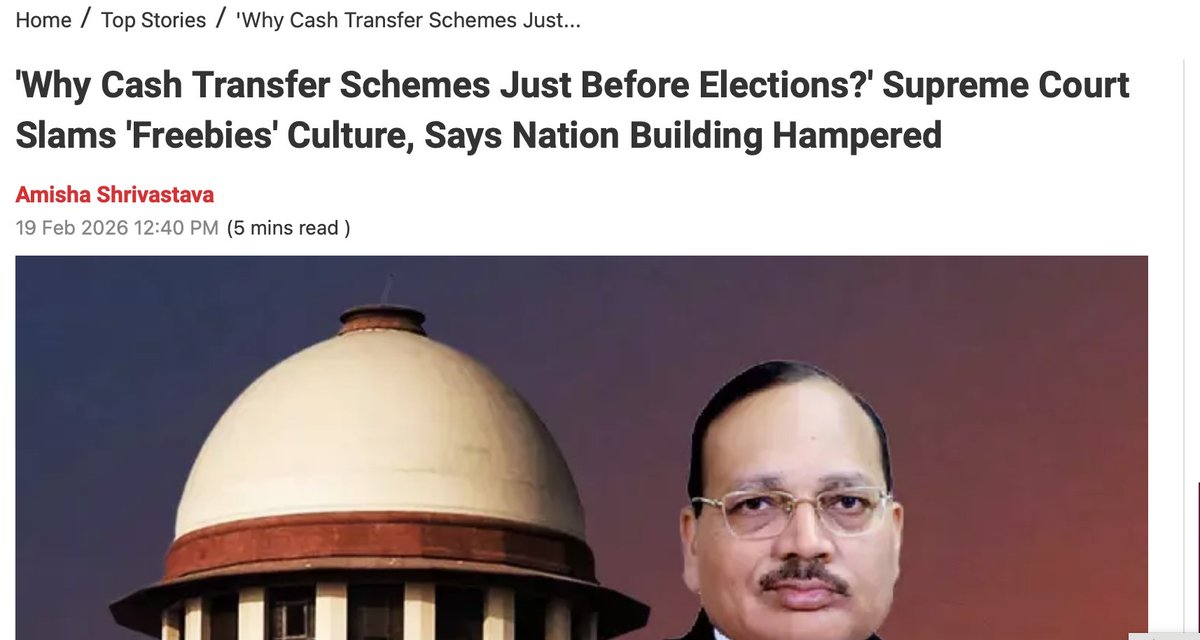 Supreme Court was on a roll today

> Rejected MP Government plea on 73% Reservations
> Slammed the freebies culture just before elections

The country seems to be healing- little by little !