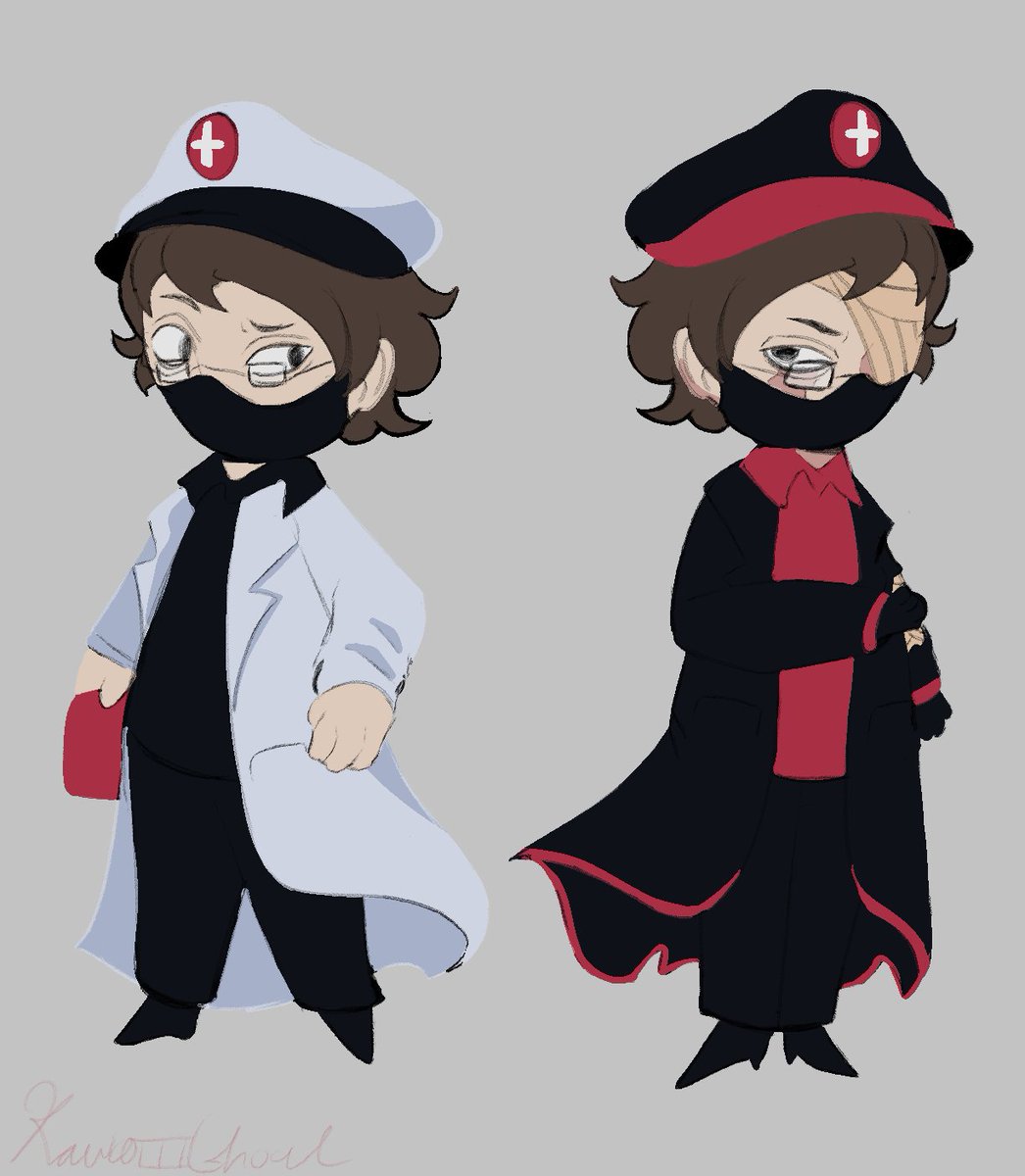 KawaiiiGh0ul's tweet photo. Wip of Dr, Mick reference sheet that I'm going to make for my non existence fiction cuz school took away my writing skills and I'm going to try to take em back (the second slide is a chibi version of him and his evil twin which made :)
#nomoretime #DrMick #Fanart https://t.co/JNstCUsxSP