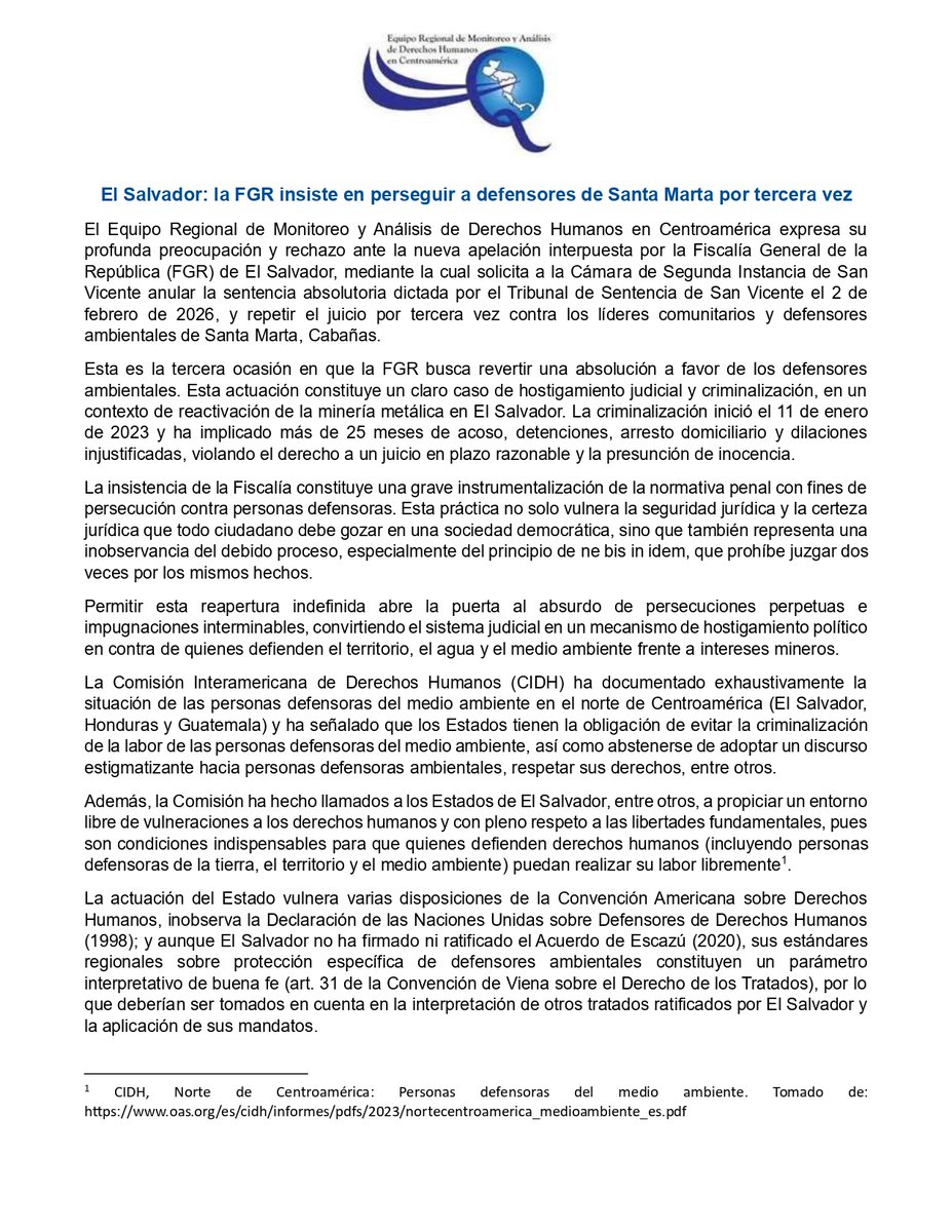 equipo_ca's tweet photo. #Comunicado
El Salvador: la FGR insiste en perseguir a defensores de Santa Marta por tercera vez

@ysuca91siete  @EDHNoticias @DiarioCoLatino @arpassv @prensaizcanal @RadioVictoria10 @BalsamoRTV @alharaca_sv @labrujula_rev  @GatoEncerradoSV @_elfaro_ @prensagrafica @EFE_ACENTRAL https://t.co/H4mQZu6LmR