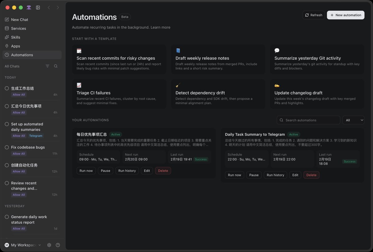 tentarcai's tweet photo. Tentarc v1.0.1 is live.
What’s new: Codex as a new agent option (alongside Claude), long-term memory, automations, Apps can now send images/voice/files, OpenAI-compatible Custom API Connect, and Skills now detect .agents/skills. https://t.co/2ZtFQ303oM
