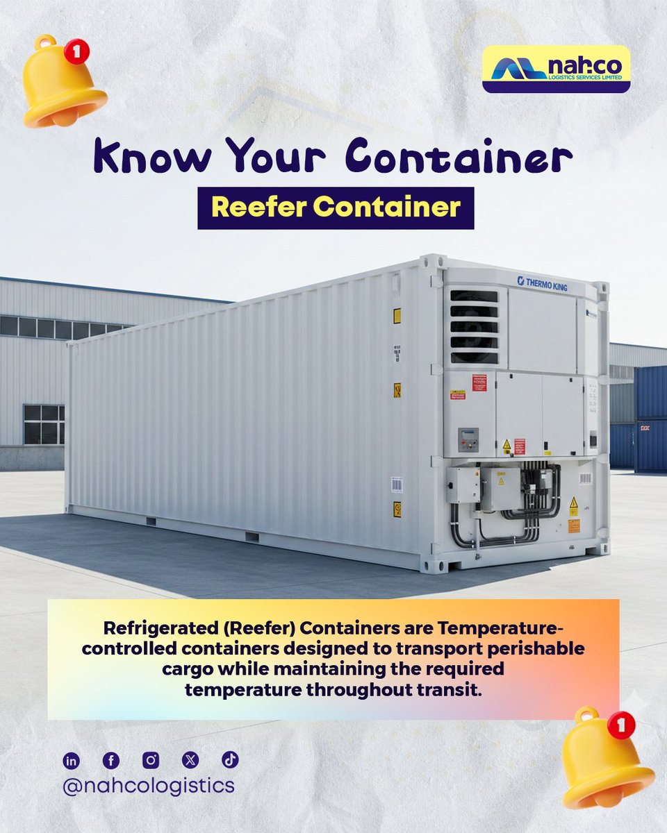 nahcologistics's tweet photo. Reefer Containers keep perishable cargo at the right temperature throughout transit, preserving freshness from origin to destination.

Need reliable cold-chain logistics? Contact NAHCO Logistics today: 09099209056

#ReeferContainer #ColdChainLogistics #FreightSolutions https://t.co/OZykqd1ZdW