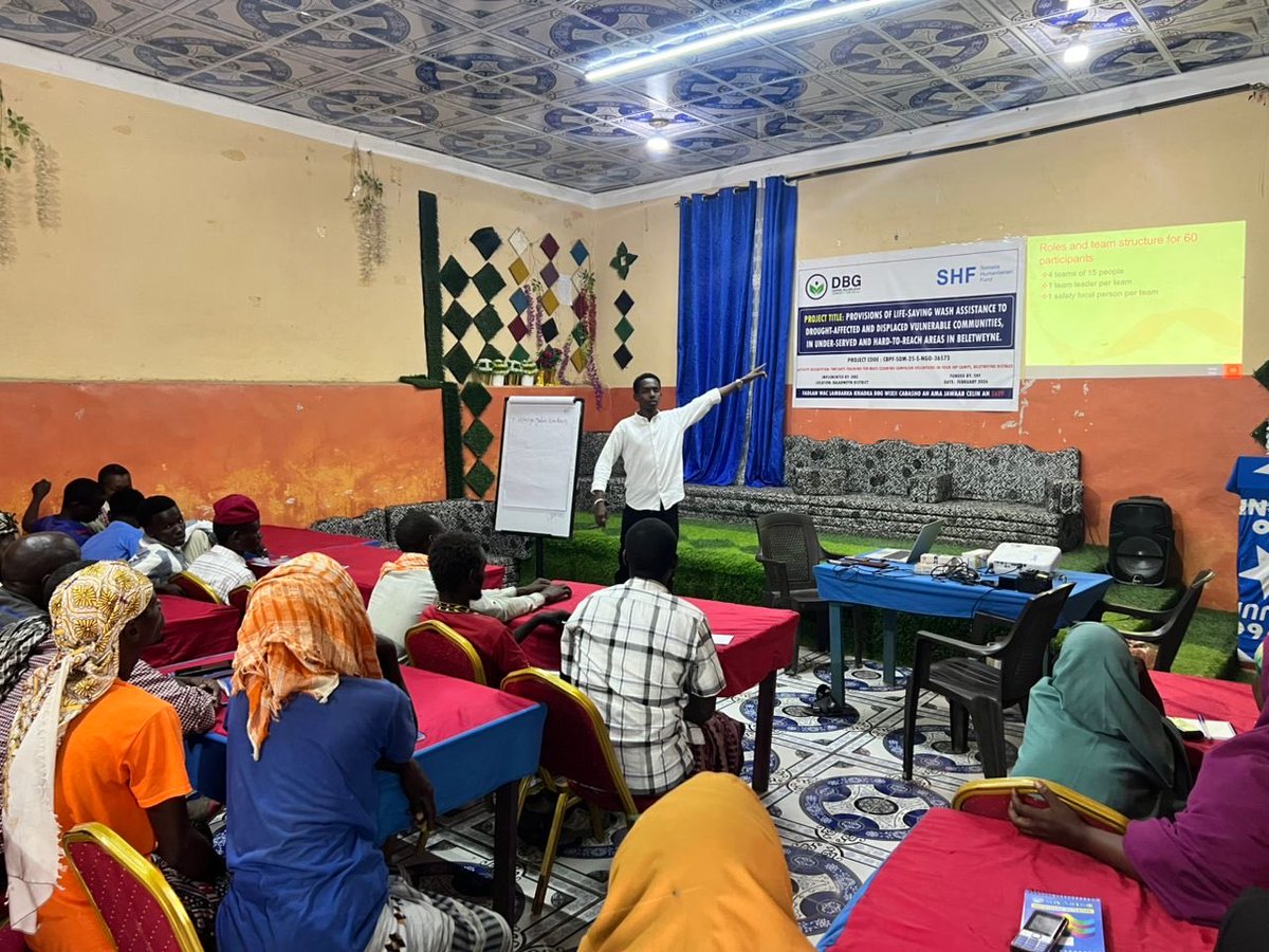 DBGGSomalia's tweet photo. DBG completed a 2 day training (18–19 Feb 2026) in Beledweyne, equipping 60 volunteers to lead mass cleaning campaigns in 4 IDP camps over the next 5 months.

Together, we’re building cleaner and healthier communities. 

#EnvironmentalHealth #Beledweyne https://t.co/k4Qb2Qiyyz