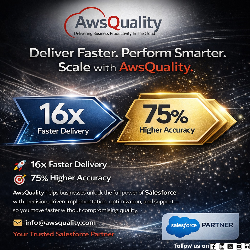 awsquality's tweet image. 🚀Deliver Faster. Perform Smarter. Scale with AwsQuality.

📧 info@awsquality.com | 🌐 awsquality.com

🤝 Your Trusted Salesforce Partner

#Salesforce #SalesforceConsulting #SalesforceCRM  #USBusinesses #SmallBusinessUSA #SalesforceSupport  #BusinessGrowth #AwsQuality