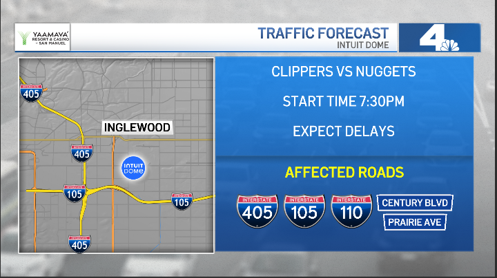 RobinWinstonTV's tweet image. 🚦 NBC LA Traffic Forecast 🚦 
Inglewood is about to be BUSY tonight. We’re forecasting heavier-than-usual delays thanks to:
🏀 @LAClippers at @IntuitDome 
🎤 @ladygaga performing at @thekiaforum 
Leave early, consider alternate routes &amp;amp; expect delays #NBCLA @NBCLA