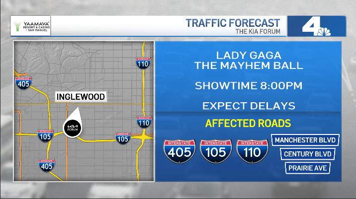 RobinWinstonTV's tweet image. 🚦 NBC LA Traffic Forecast 🚦 
Inglewood is about to be BUSY tonight. We’re forecasting heavier-than-usual delays thanks to:
🏀 @LAClippers at @IntuitDome 
🎤 @ladygaga performing at @thekiaforum 
Leave early, consider alternate routes &amp;amp; expect delays #NBCLA @NBCLA