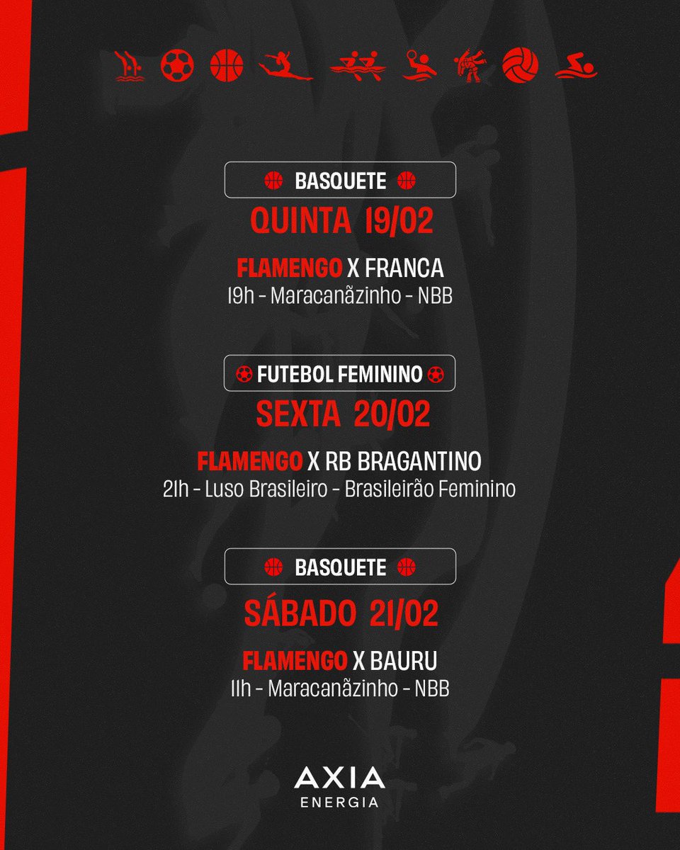 TimeFlamengo's tweet photo. AGENDA DA SEMANA NO AR, NAÇÃO! ❤️🖤
Salve o post, prepare o manto e vem torcer pro #TimeFlamengo! 💪
Apoio: Axia Energia #AXIAFla #calendario https://t.co/D6siiuzuru