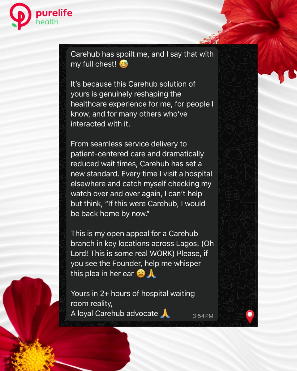 PurelifeNg's tweet image. Fr, two hours in a waiting room will humble anyone.

That’s exactly why we listen when our patients speak.

Every message, every comment, every comparison tells us what’s working and what needs to be better.

We’re listening!

#PurelifeHealth #CareHub #PatientFirst #QualityHealth