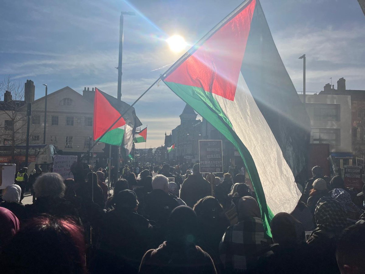 unitecomleeds's tweet photo. On 14.02.2026 (Valentine’s Day), the weekly #Leeds City-Centre #Palestine march hosted by Leeds Palestine Solidarity Campaign (@leeds_psc) was focused on the destruction of family life in #Gaza by Israel’s genocidal invasion and blockade
#ChildrenNotATarget #WeddingsNotATarget https://t.co/7fBht7BZ1n