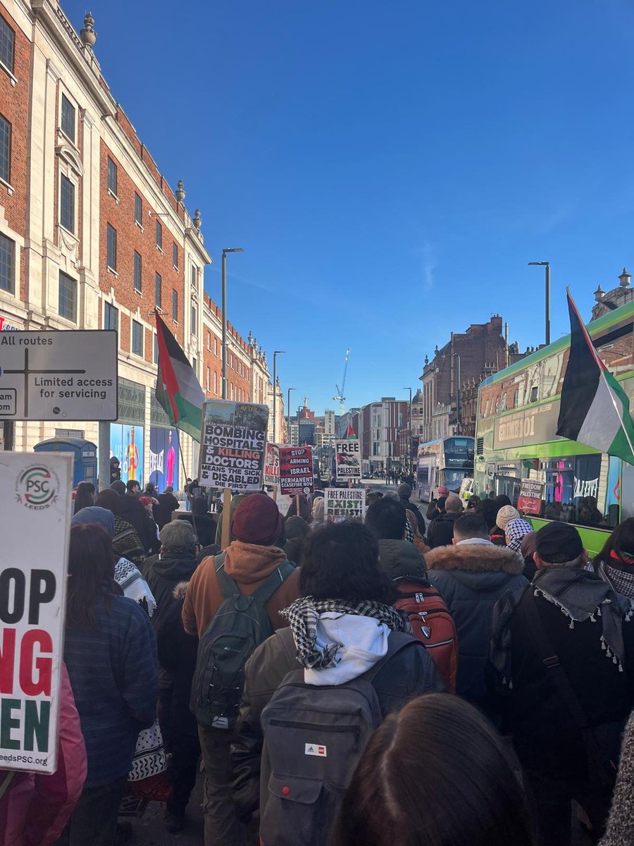 unitecomleeds's tweet photo. On 14.02.2026 (Valentine’s Day), the weekly #Leeds City-Centre #Palestine march hosted by Leeds Palestine Solidarity Campaign (@leeds_psc) was focused on the destruction of family life in #Gaza by Israel’s genocidal invasion and blockade
#ChildrenNotATarget #WeddingsNotATarget https://t.co/7fBht7BZ1n