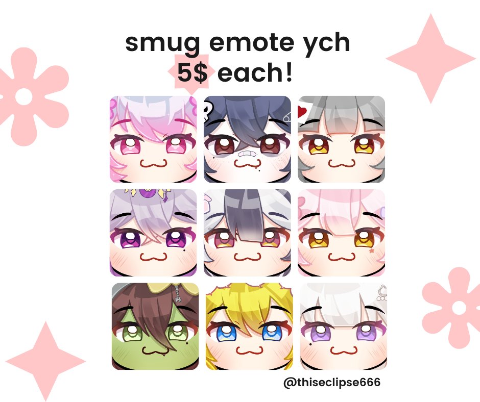 [ OPEN COMMISSION ]  
rt and like are very much appreciated!  
1. Price : 5 usd   
2. TAT : 2-3 days  
3. Dm me to claim it!
4. share this post to get a chance of getting this emote for free!

#artcommission #emotecommission #vgen #emote #vtuber