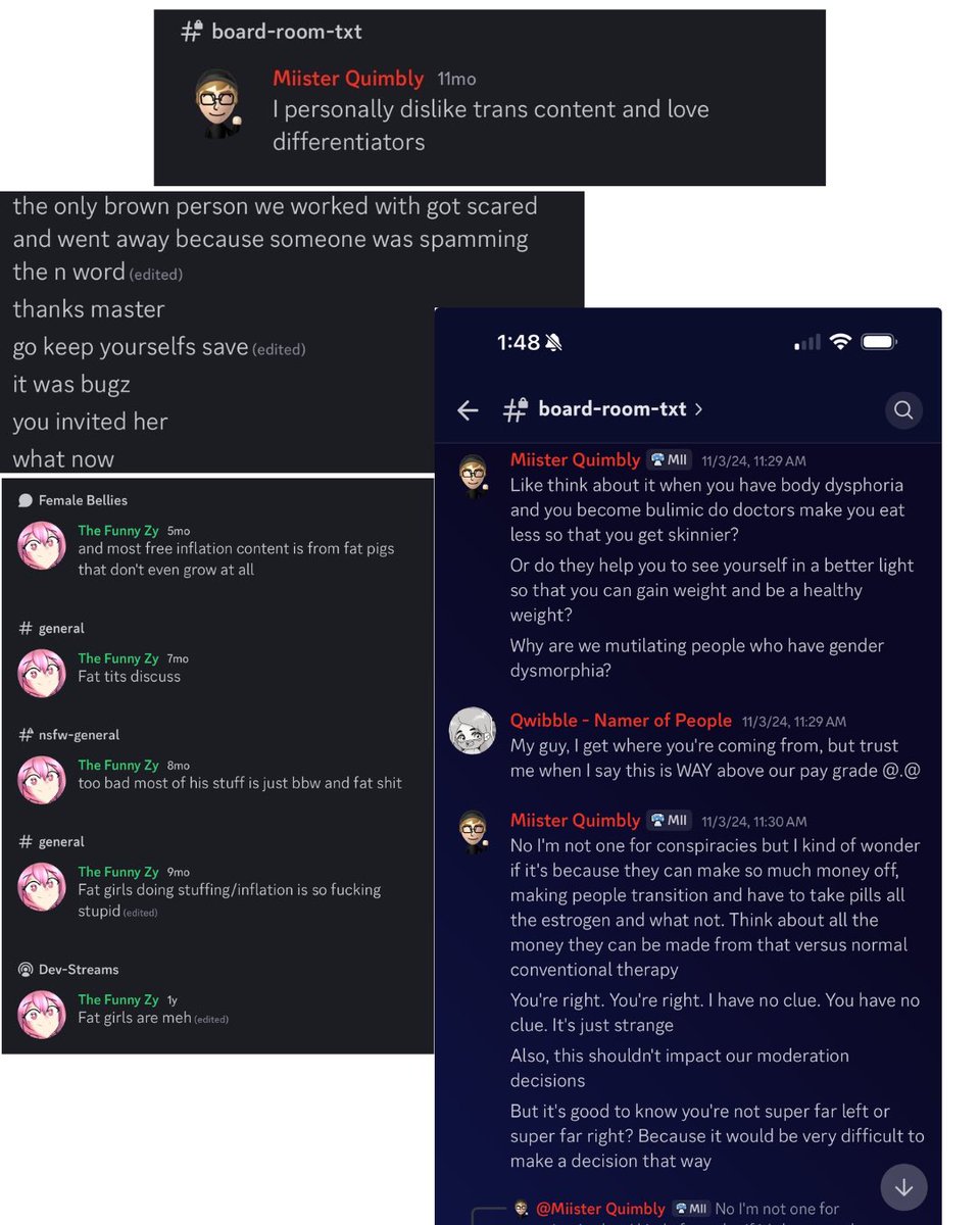 softbugz2's tweet photo. no i will not be playing project quimbly 
the dev server allows transphobia, racism, xenophobia, stolen private photos, and AI generated content. "rules" "don't allow politics" unless you lean right btw
here's the beautiful staff! join the server if u want more fun
(anon photos) https://t.co/uu9ShbiZvU