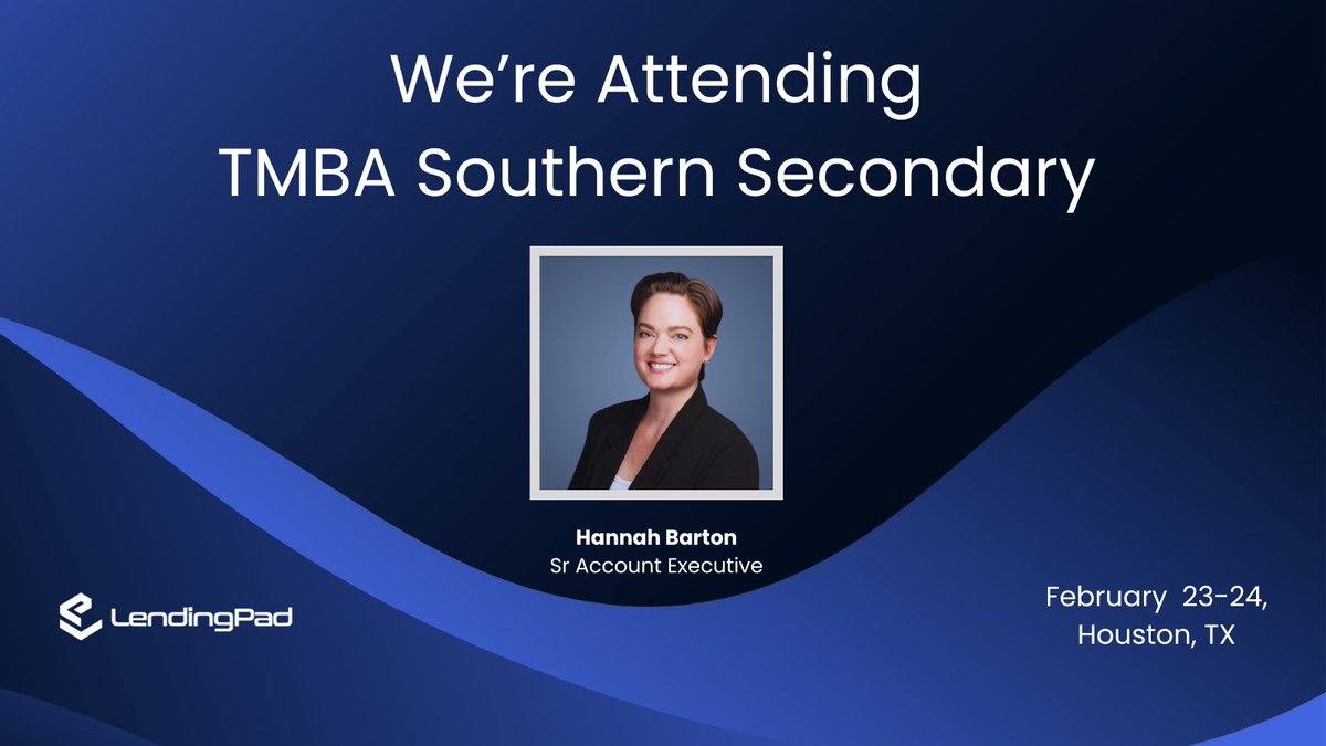 Hannah is heading to the Westin Memorial City for the TMBA Southern Secondary Market Conference, Feb 23-24th! Look forward to seeing you there. 

#TMBA #Houston #HoustonBusiness #MortgageIndustry #LoanOrigination #LendingPad