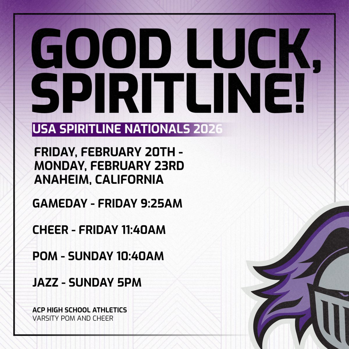 ACPAthletics's tweet photo. Good luck to Spiritline as they take the stage at USA Nationals in Anaheim this weekend! Leave it all on the mat and shine! #GoodLuckSpiritline #USANationals #AnaheimCA #CompetitionWeekend #GameDayReady #NationalsBound #TeamSpirit #AllIn #ChaseTheWin @cusdathletics https://t.co/iCvaQkXzKw