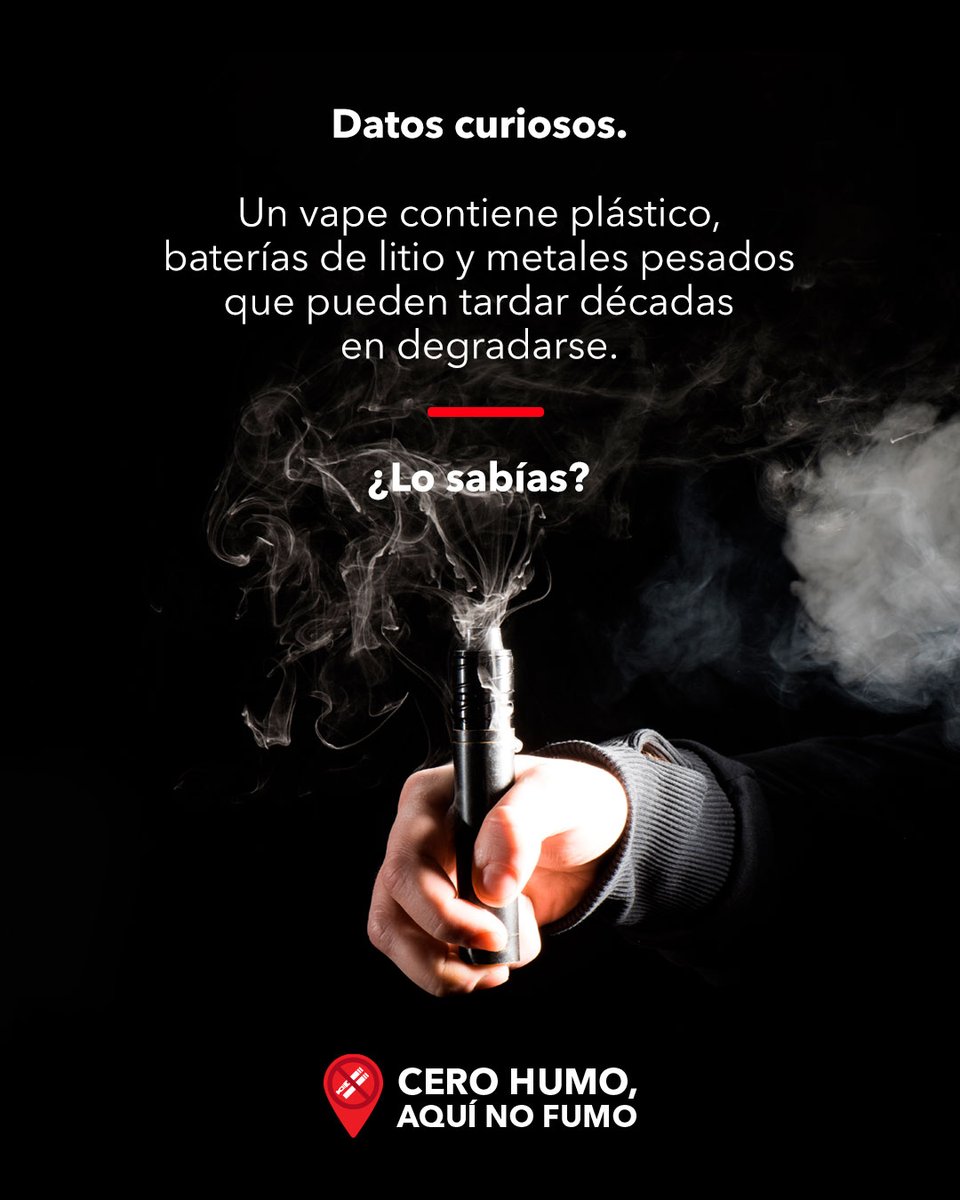 ♻️❌ El daño no termina cuando se apaga el vape.

👉 ¿Lo sabías?

Cuéntanos en los comentarios si ya habías pensado en el impacto ambiental del vapeo.

📞 ¿Necesitas ayuda para dejarlo? Llama a la Línea de la Vida: 800 911 2000

 #CeroHumo #MedioAmbiente #Líneadelavida