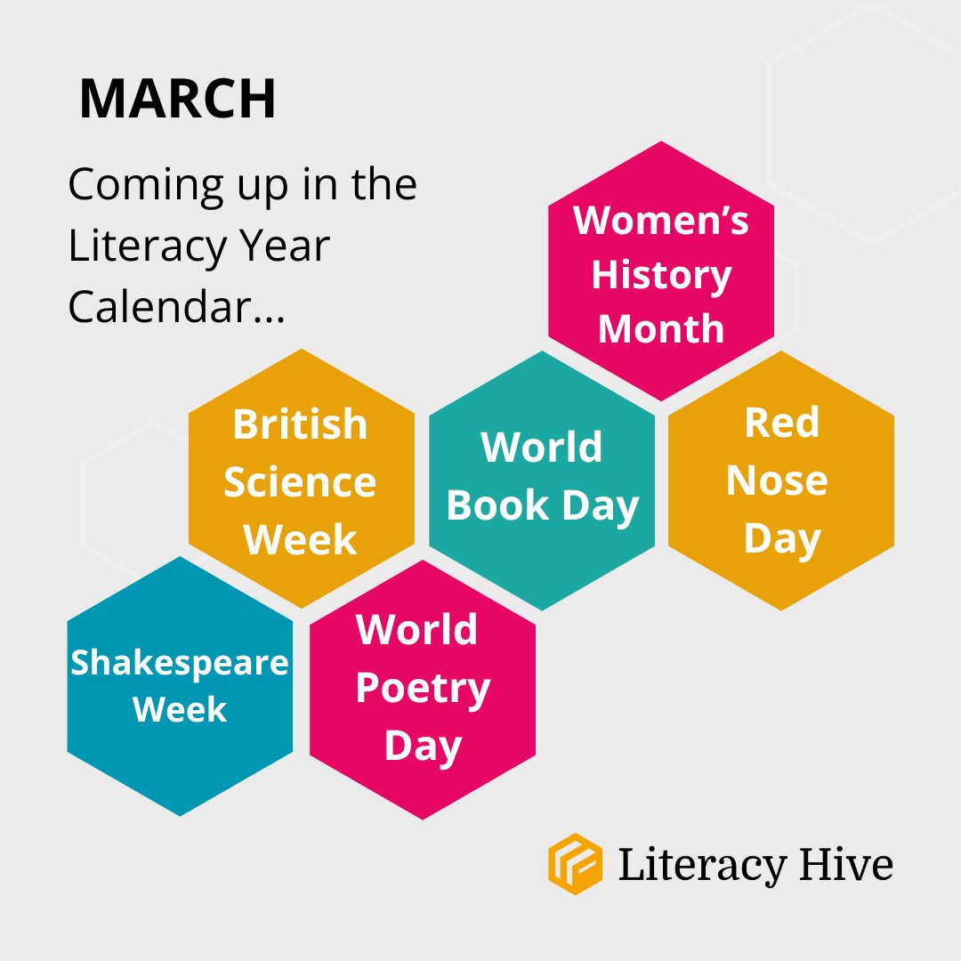 LiteracyHive's tweet photo. 🗓️ A new month beckons, packed with opportunities to promote reading and writing in your classroom. #LiteracyYear

Explore the March calendar: https://t.co/77nWMymLIj

#BritishScienceWeek #WorldBookDay #WorldPoetryDay #ShakespeareWeek #NationalYearofReading2026 https://t.co/BStzlSfTbX