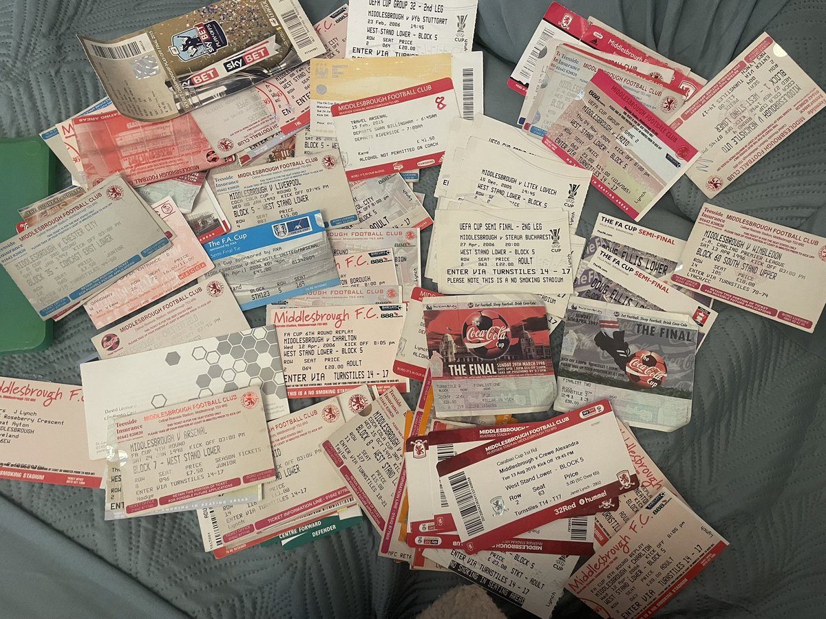 eicullucie21's tweet photo. So glad me and mum are hoarders 😅 @Boro memories over the last 30 years ❤️ including a completed Premier League 96 sticker album! #boro #90s https://t.co/iy5EQnoxNC