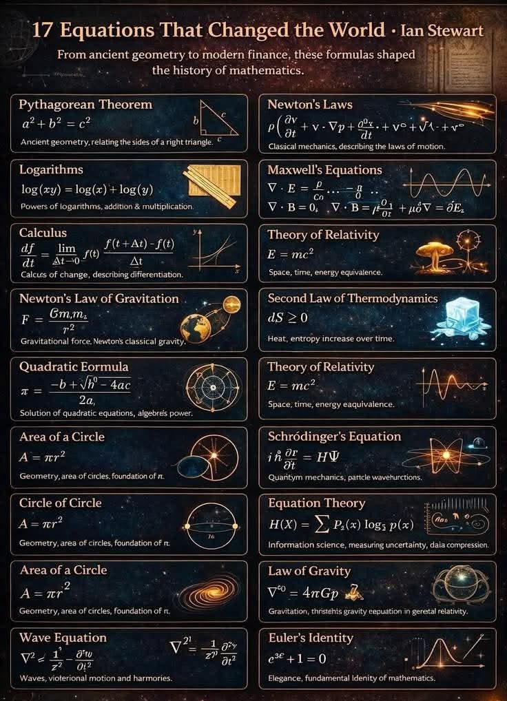 skglearning's tweet image. Equations That changed the World

#research #Science #scientist #SchoolTripJoinedAGroupImNotCloseTo #relativity #physics #universe #university #education #world #worldwide #chemsitry #physicsclass #learningeveryday