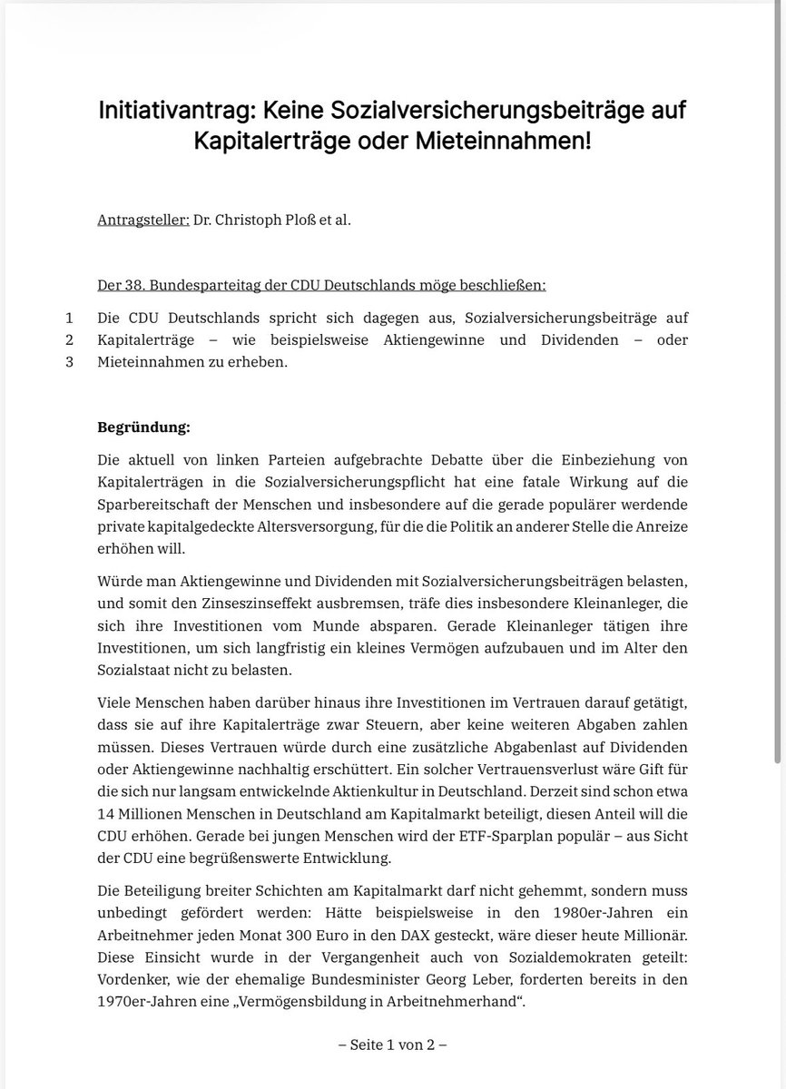 JuliusBetschka's tweet photo. Schutz für #Kapitalerträge: Kurzfristig soll sich der CDU-Bundesparteitag gegen Abgaben darauf aussprechen. War ein Prüfauftrag der Renten-Kommission. Antragsteller ist @christophploss, gibt intern prominente Unterstützer. Der Arbeitnehmerflügel will das Gegenteil. Q: @sternde https://t.co/OcAF58zHkt