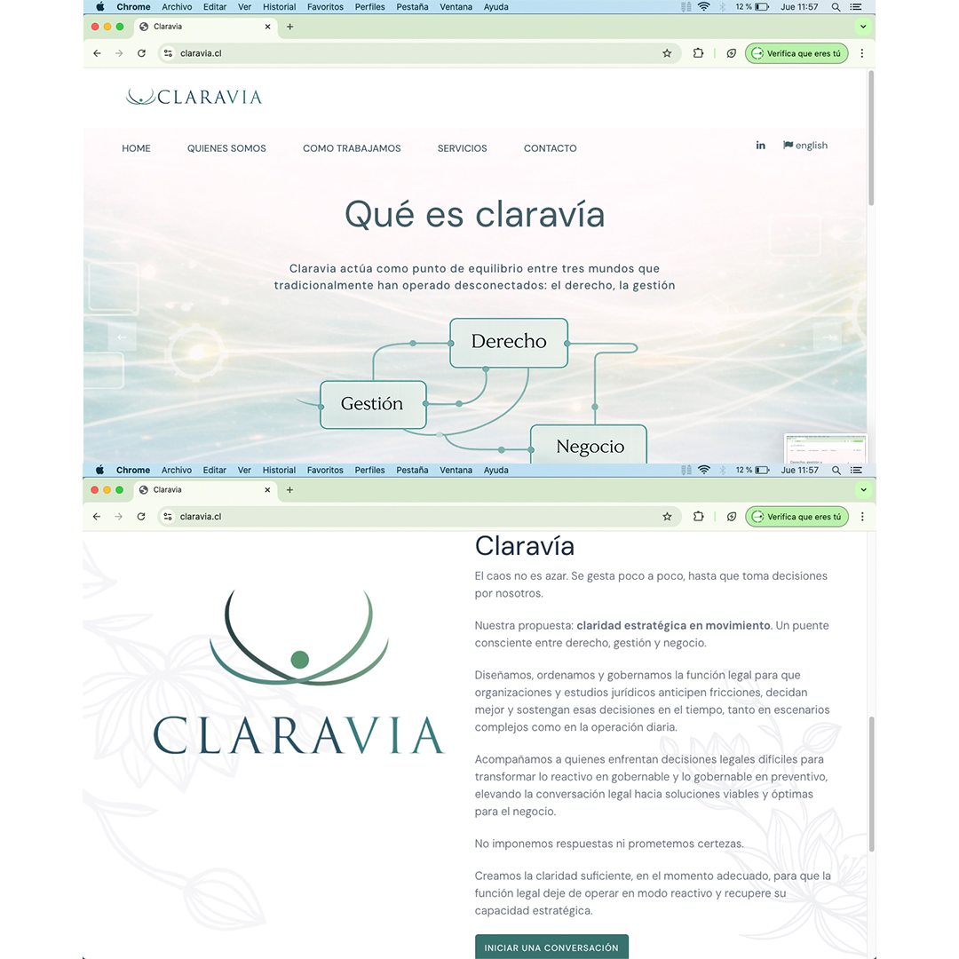 estudio27cl's tweet photo. ✨ Cuando el diseño y la estrategia se encuentran, nacen marcas con propósito.
Hoy lanzamos Web de “Claravía”, https://t.co/j0B5FI6l1k un nuevo estudio jurídico en Chile que redefine la forma de entender el derecho a través de tres pilares:
⚖️ Derecho
📊 Gestión
💼 Negocio https://t.co/sl6jysXzMf