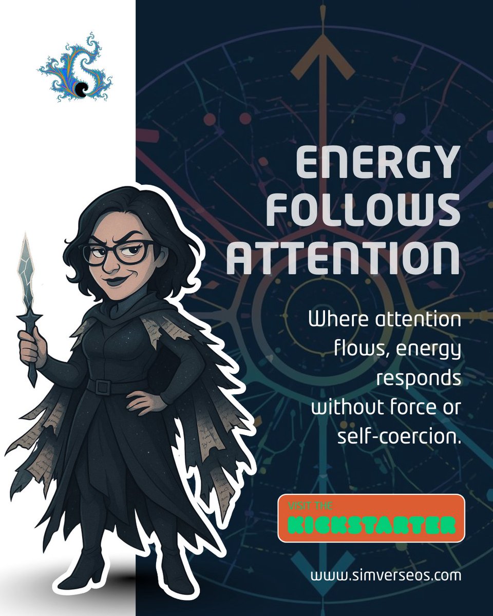 simverseos's tweet photo. Energy doesn’t respond to force. It follows focus. 
No self-coercion required. 
Just accurate attention. 
→ Learn how attention shapes the system 
👉 https://t.co/mZ2NKnD06r 

#SimverseOS #AttentionEconomy #EnergyFlow #SystemsThinking #KickstarterProject https://t.co/tomvmaMntn