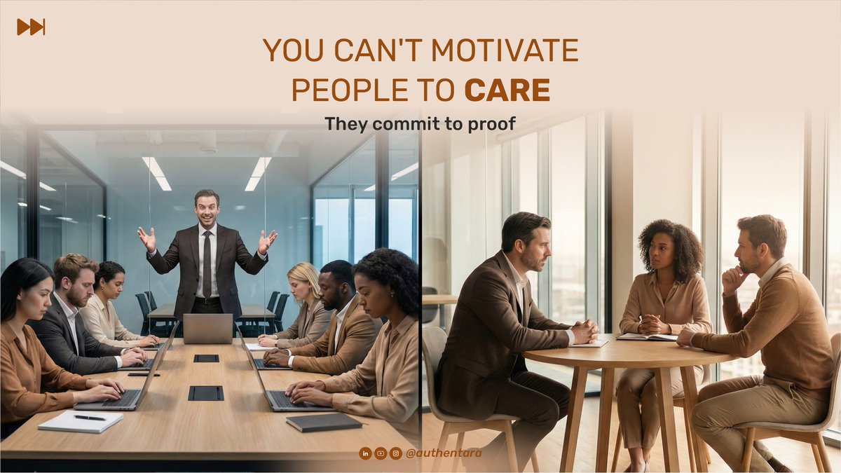 authentara's tweet photo. Stop trying to pep-talk your way out of an engagement crisis.

You can’t force people to care. In the Quantum Workforce Era, people commit when they have a leader worth following clear, consistent, and honest under pressure. 
If your team is checked out, look in the mirror. Then do better.

Book a Leadership Roadmap Call: https://t.co/ngxpdwHbHl

#Leadership #Culture #FutureOfWork #Authentara