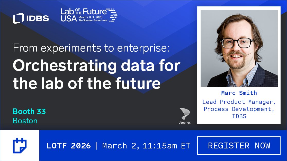IDBSsoftware's tweet photo. IDBS is heading to Lab of the Future USA!

Don't miss Marc Smith's session on March 2nd.

Swing by booth 33 and say hello to the IDBS team  - we look forward to connecting with you there! 🤝

https://t.co/9oG9U0jQJj

#LotFUSA #LaboftheFuture https://t.co/5iJuxnUvGr