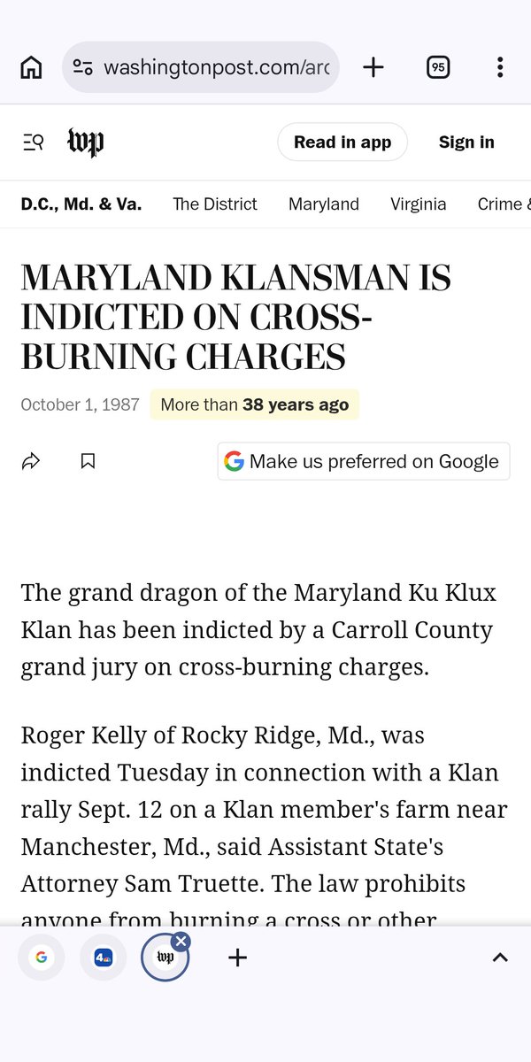 B_more_BaZ's tweet image. ...over multiple years #To0: 
 "2 Minors Charged in Westminster, Md.
Cross Burning
Burned cross discovered late Sunday night
Published December 24, 2012"
"There were several cross burnings, but no violence was reported. Several other parades were held here between 1925 and 1930."