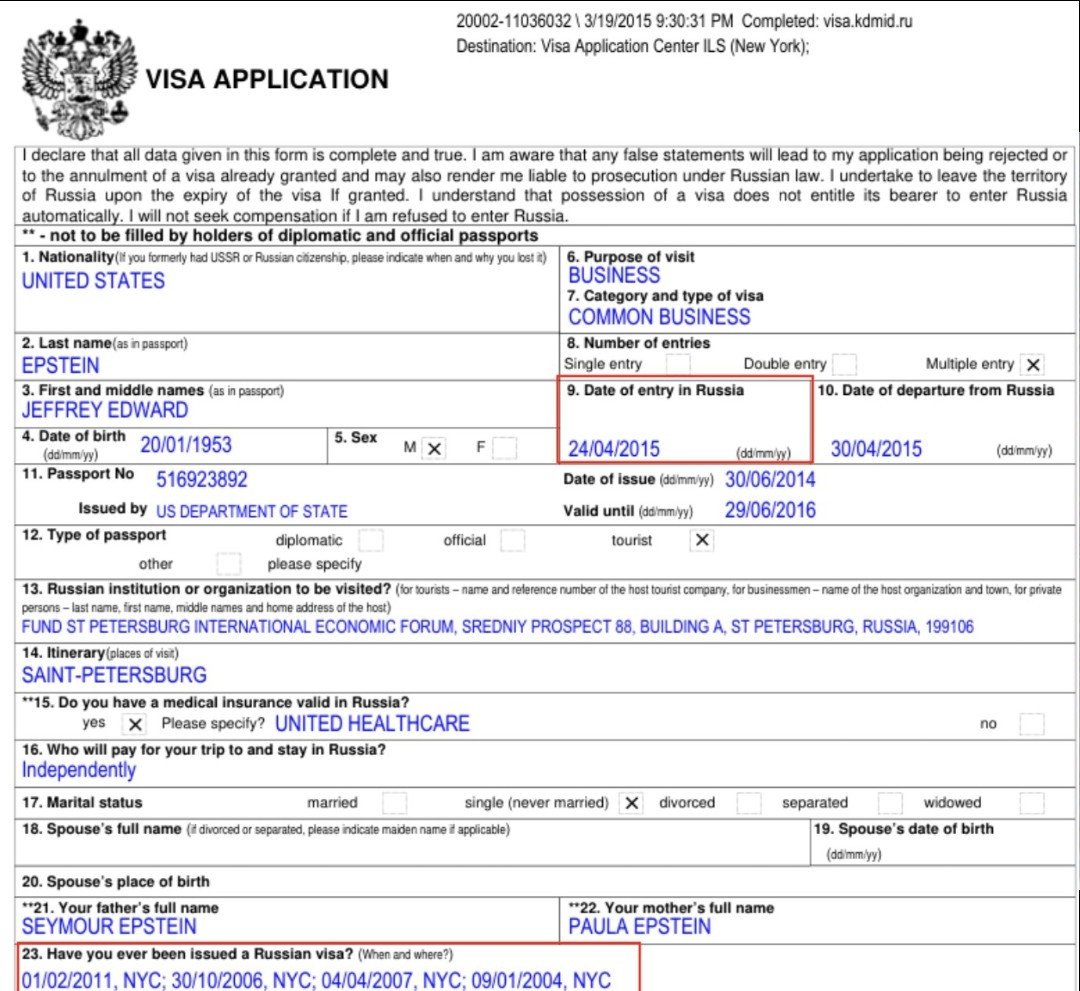 Baengboing's tweet photo. @joni_askola Epstein had russian visas for every f year, incl. a invitation to KGB special operations command "Vympel"
Jeffrey Epstein's Russian visas from 2002, 2003, 2004, 2006, 2007, 2011, 2014, 2015, and 2018 (valid until 2021). https://t.co/o4l47OLazc