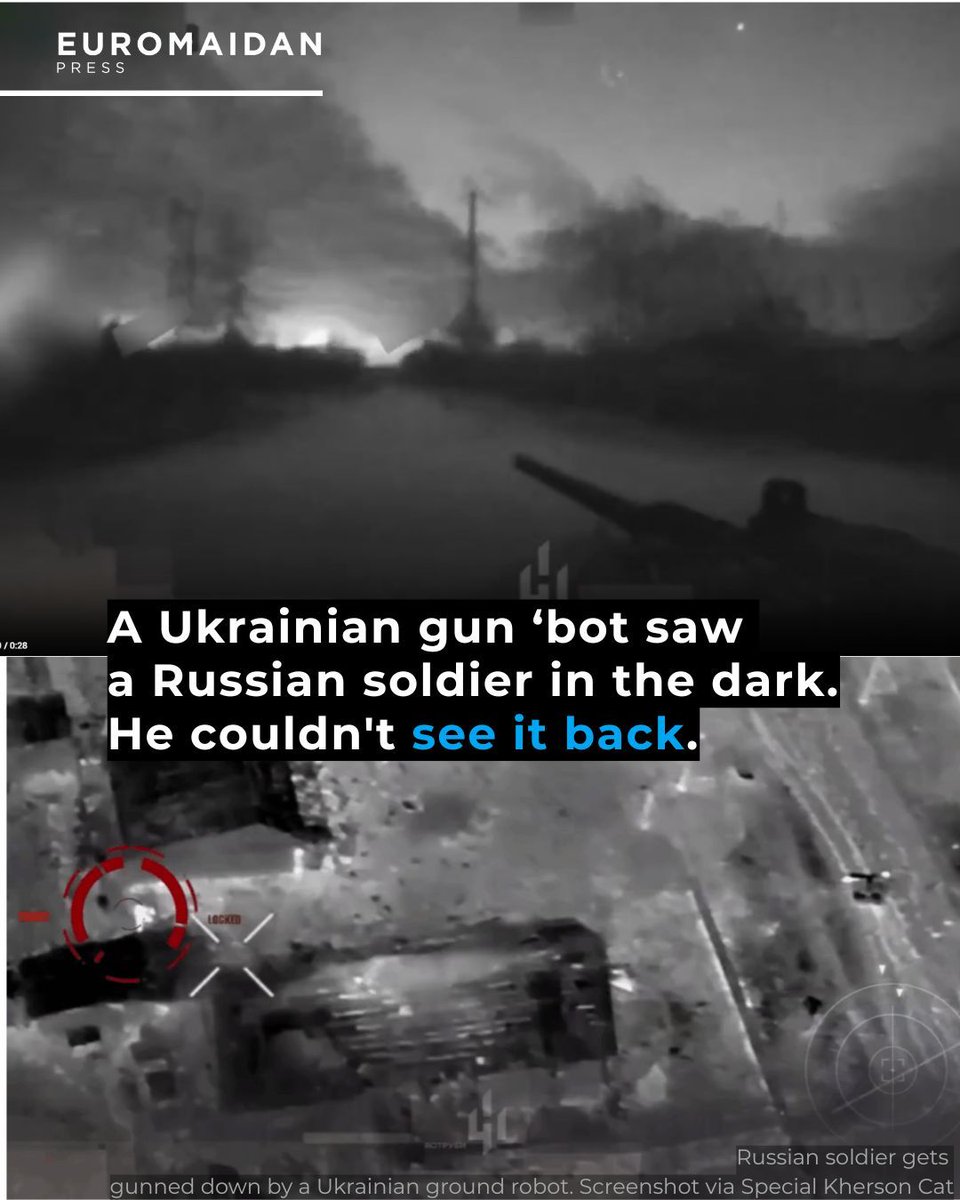 A Ukrainian armed ground robot rolled through darkness along the front line—and spotted a Russian infantryman hiding in an alley.

The robot had a thermal camera. The soldier didn't have night vision. On an overcast night, he was essentially blind.

The UGV opened fire with a
