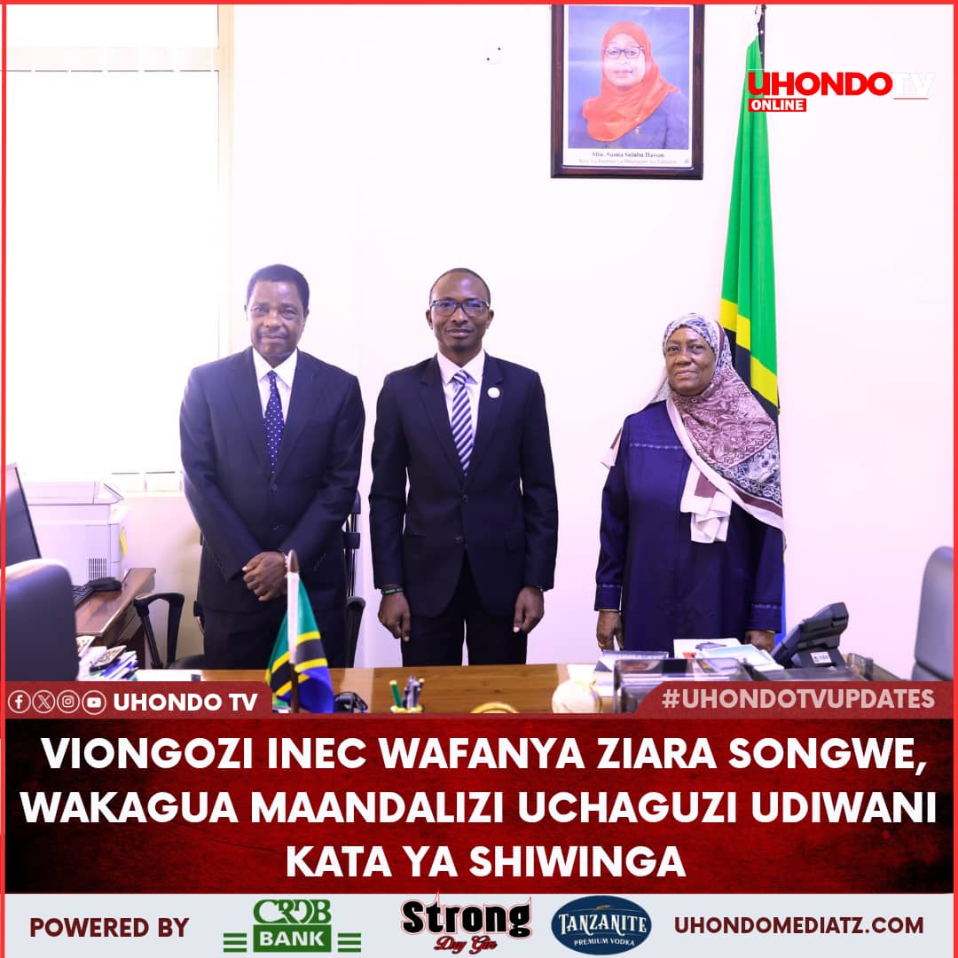 UhondoTV's tweet photo. Makamu Mwenyekiti wa Tume Huru ya Taifa ya Uchaguzi, Mhe. Jaji wa Rufani (Mst) Mbarouk Salim Mbarouk leo Februari 19, 2026 akiwa na Mjumbe wa Tume, Mhe. Dkt. Zakia Mohamed Abubakar wamemtembelea  ofisini kwake Mkuu wa Mkoa wa Songwe, Mhe. Jabiri Omari Makame. https://t.co/RAn1vTFSS8