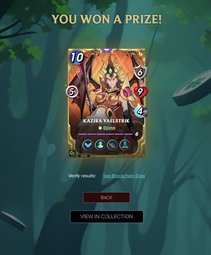 I’m loving the new possibilities of getting insane reward card draws, just for playing <a href="/splinterlands/">Splinterlands</a> 1 of only 10 of these cards ever to be printed. GFA! #Web3Gaming is for real!