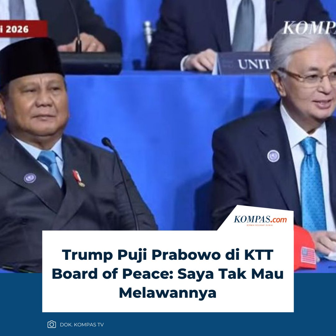 kompascom's tweet image. "Lelaki yang sangat saya suka, benar-benar kuat, saya tidak mau melawannya, Presiden Prabowo Subianto dari Indonesia," kata Trump.

Baca di: nasional.kompas.com/read/2026/02/1… 

~WR #Prabowo #Trump #BoardofPeace