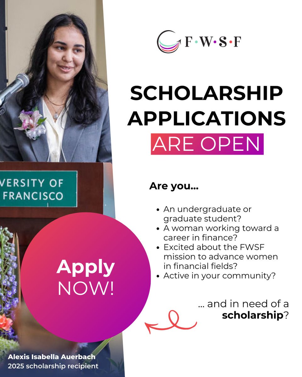 Supporting women in finance is more than career building &amp; networking.

"In finance, I've found a space where I can make sense of the disharmonies I see in the world." -Alexis, 2025 recipient

Know women like her? Encourage them to apply! 

bit.ly/3DsGUiM