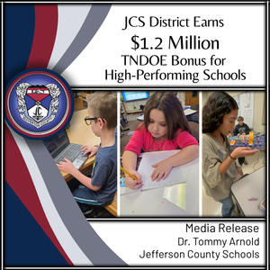 JeffCoTNSchools's tweet photo. Media Release: ๐ JCS is one of only 22 districts in the state to earn the $1.2M High-Performing LEA Bonus! Read Dr. Arnold's full Media Release and the TNDOE Letter on our website.
#JCcore4
#CultureofExcellence
https://t.co/x7QTIlUyVP https://t.co/Uhn27OtqkJ