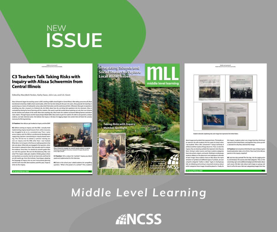NCSSNetwork's tweet image. 💡 "For my classroom, I want to harness kids’ curiosity and build lifelong learning through inquiry. I want them to ask questions and be critical of what they see and hear, and I know I can do that through #inquiry."

C3 Teachers Talk Taking Risks with Inquiry with Alissa